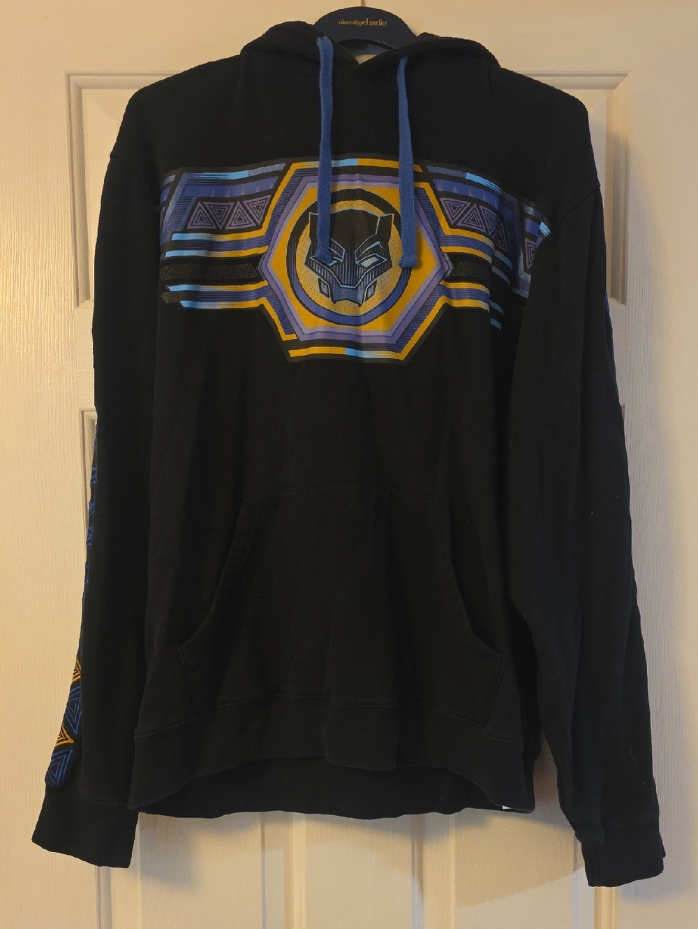 Marvel Black Pullover Hoodie with Blue and Yellow Graphic